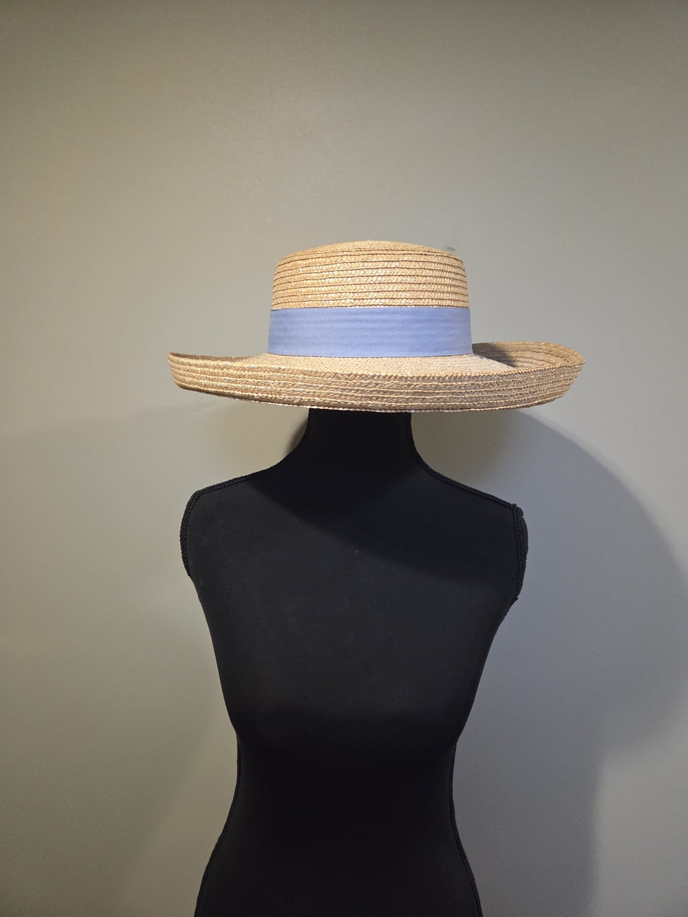 April Cornell Straw Boater Hat with Light Blue Band